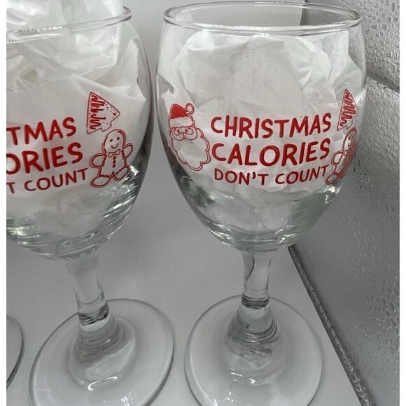Christmas Calories Don't Count Set of 4 Wine Glasses 10oz Santa Holiday Party - Picture 6 of 13